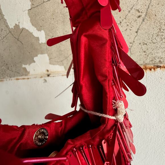 Viral Red Sequin Tassel Shoulder Bag Handmade NWT Statement Holiday Party Purse - Picture 6 of 6